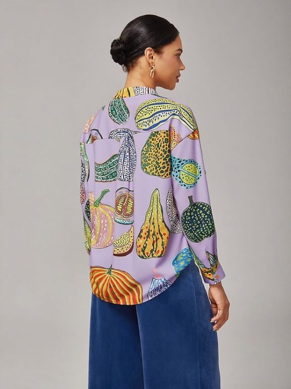 Women's Purple Pumpkin Print Pullover Shirt Loose Fit Drop - Image 8