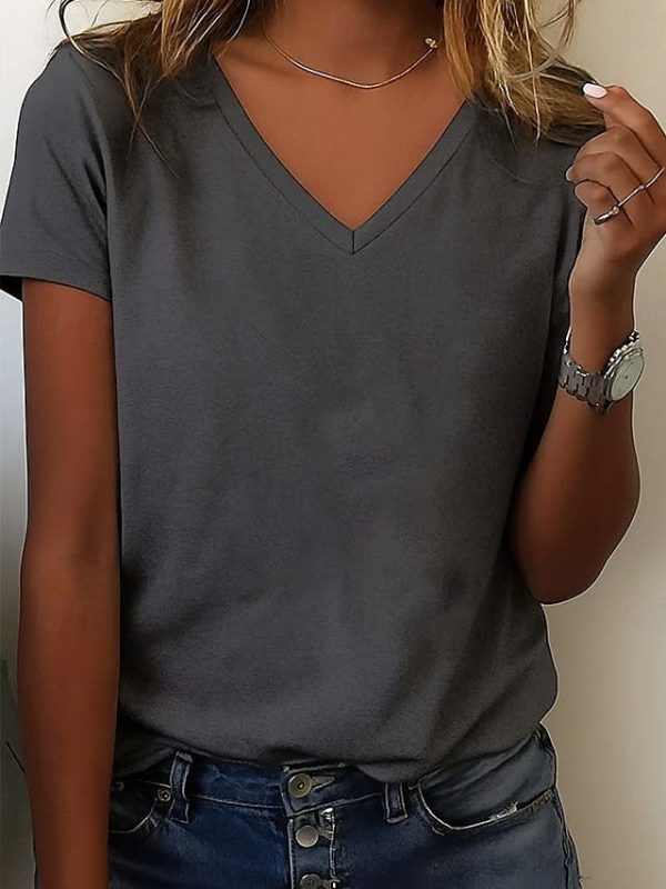 Women's 100% Cotton T Shirt Fashion Basic Casual Short - Image 3
