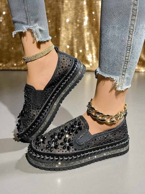 Embellished Sneakers Slip-On with Women's Mesh Rhinestone - Image 9