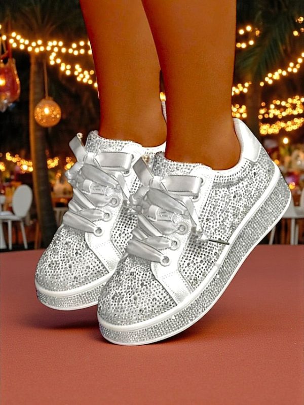 Lace-Up Women's Rhinestone Glamorous Sparkly Sneakers - - Image 3