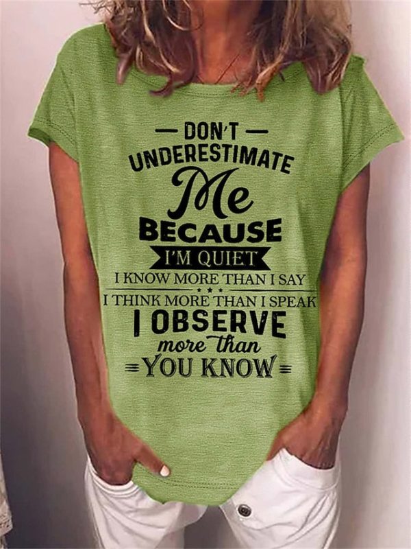 Women's T Shirt Print Letter Text Funny Slang Basic Short - Image 3