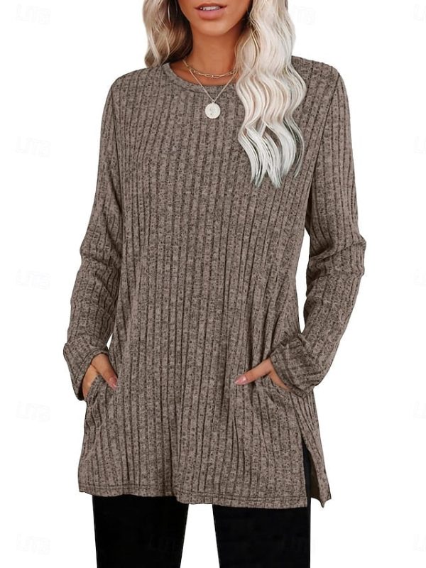 Women's Blouse Long Sleeve Tops Pocket Plain Stylish - Image 5