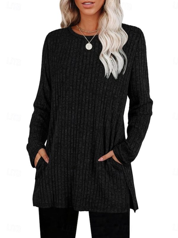 Women's Blouse Long Sleeve Tops Pocket Plain Stylish - Image 3