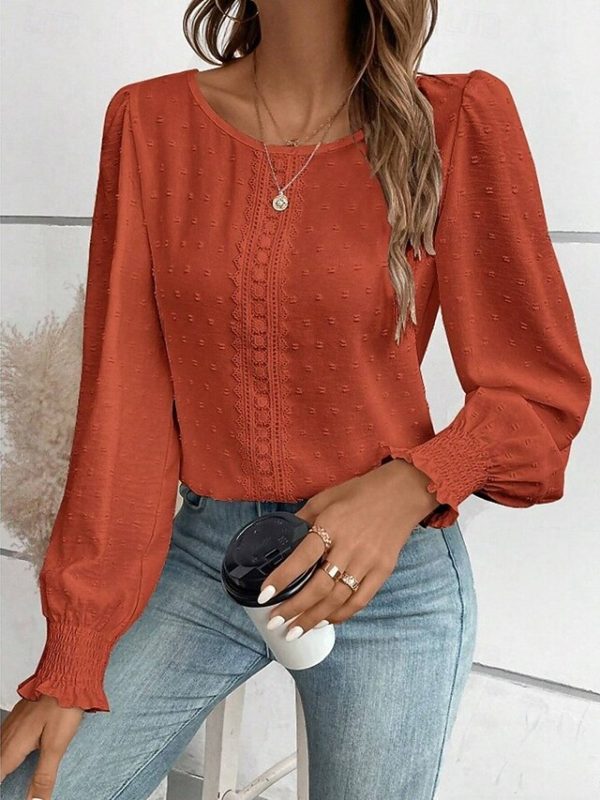 Women's Popover Shirt Casual Shirt Blouse Lace Patchwork - Image 7