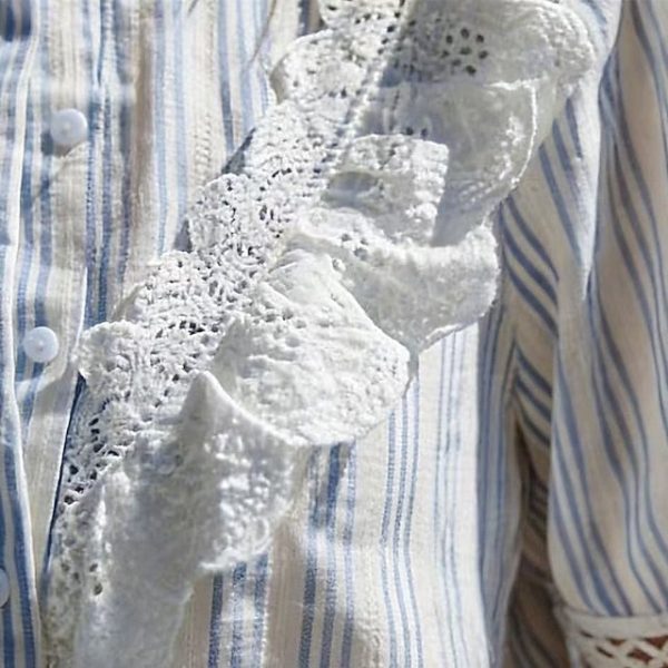 Women's Summer Shirt Button Up Shirt Blouse Lace Ruffle - Image 6