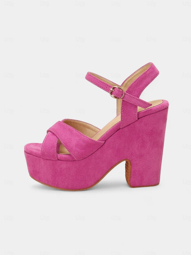 with Strap Platform Pink Sandals - Suede Hot Women
