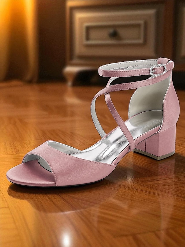 Strap Elegant Block - Satin Sandals with Ankle Women