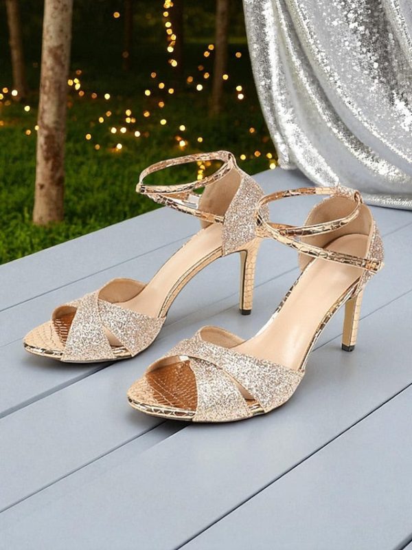 Heel Glitter - Silver High Strappy Sandals Women's - Image 2