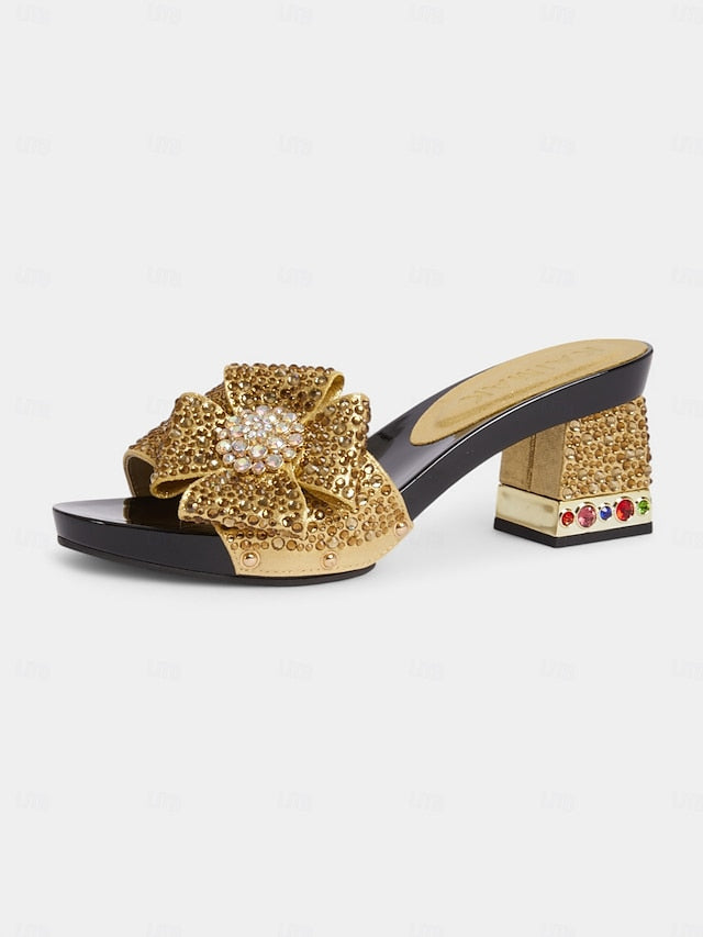 Rhinestone Sparkling High Matching Bow Sandals Clutch with Heel - Image 9
