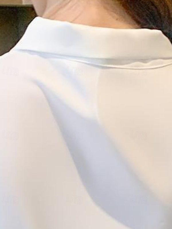Women's Shirt Elegant Satin Top Blouse Bow Plain Stylish - Image 3
