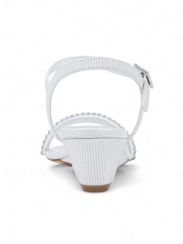 Rhinestone Sandals Toe Open Champagne Wedge Women's - - Image 6