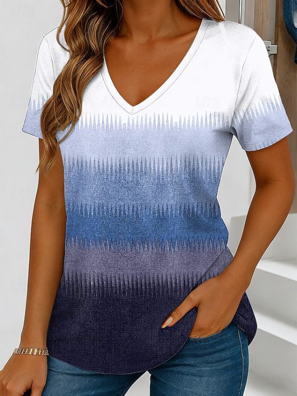 Women's T Shirt Print Ombre Graphic Striped Stylish Classic - Image 4