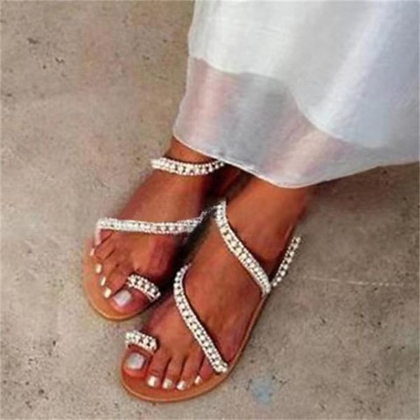 Elegant Pearl-Embellished  Sandals Strappy Women's Flat - Image 4