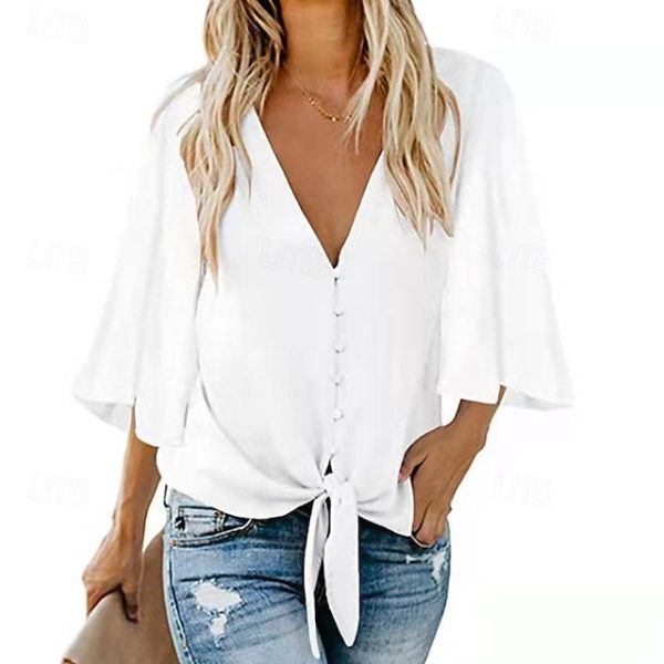 Women's Blouse Chiffon Tops Patchwork Plain Elegant Stylish - Image 1