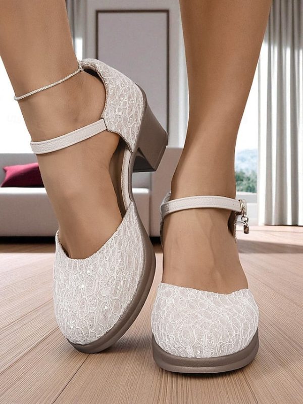 Heel Shoes Lace Chunky Mary Comfortable Low - Jane Women's - Image 3