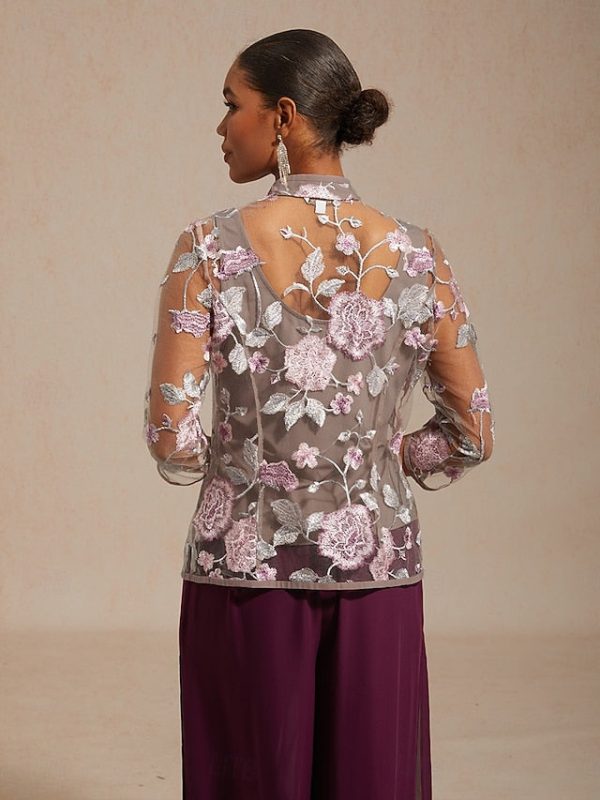 Women's Dressy Tops Floral Paisley Embroidered Elegant 3/4 - Image 42