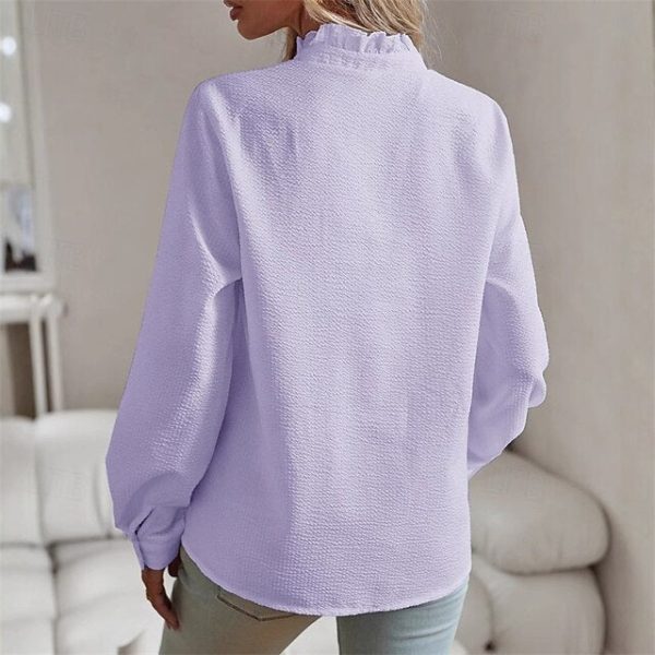 Women's Blouse Dressy Tops Ruched Ruffle Buttons Plain - Image 2