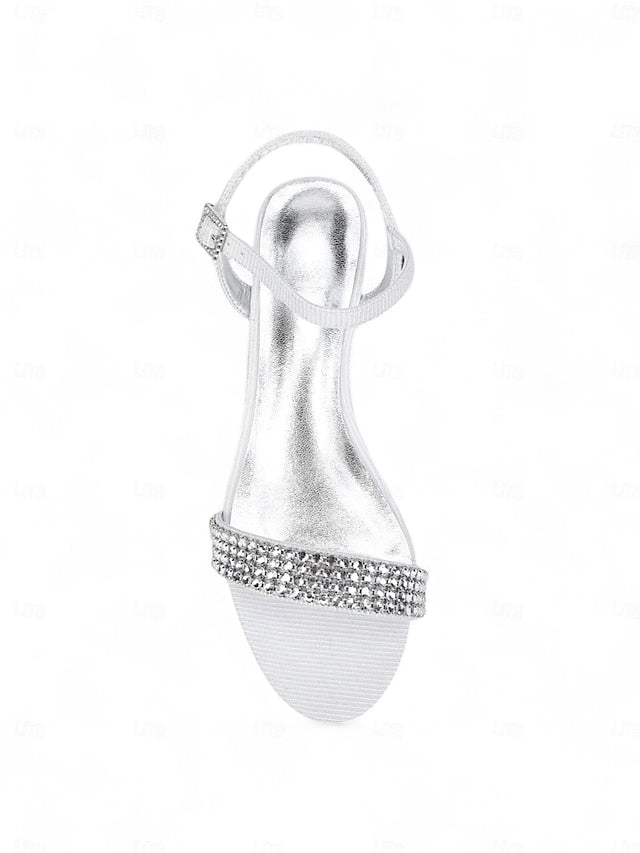 Rhinestone Sandals Toe Open Champagne Wedge Women