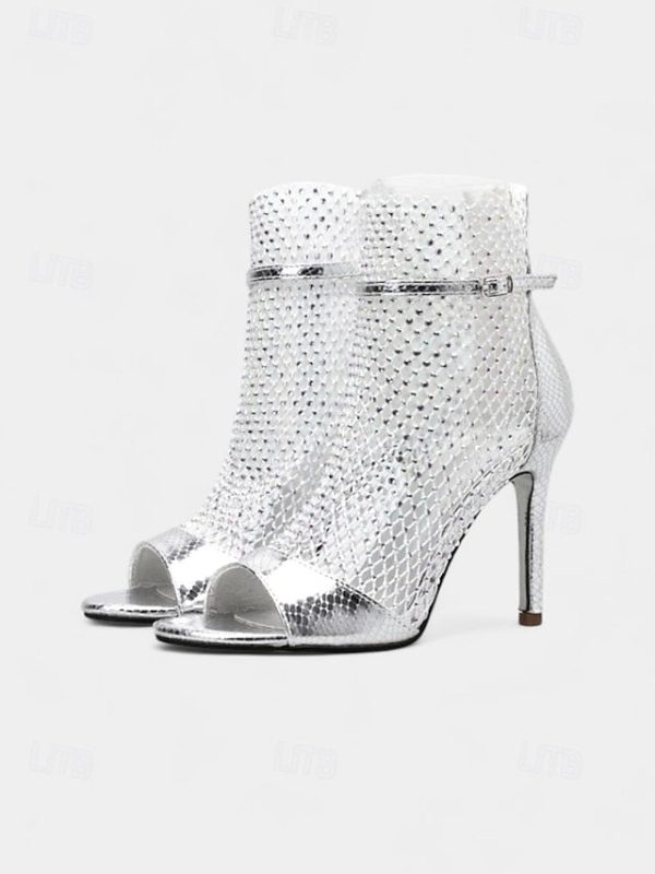 Glitter Stiletto Open-Toe Sandals Women's Mesh Gold - Image 9