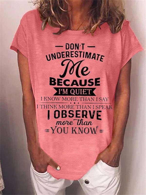 Women's T Shirt Print Letter Text Funny Slang Basic Short