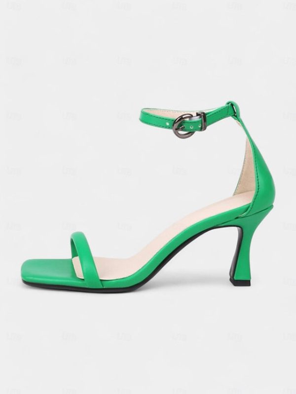 Strap - Sleek Ankle Minimalist Green for Women Sandals Mid-Heel - Image 7
