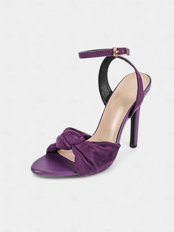 Sandals Women's Purple Bow High Detail with Suede Heel - - Image 5