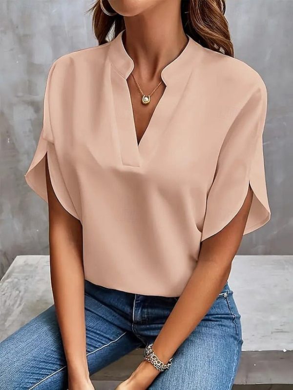 Blouse Dressy Tops Women's Black White Yellow Solid / Plain - Image 2