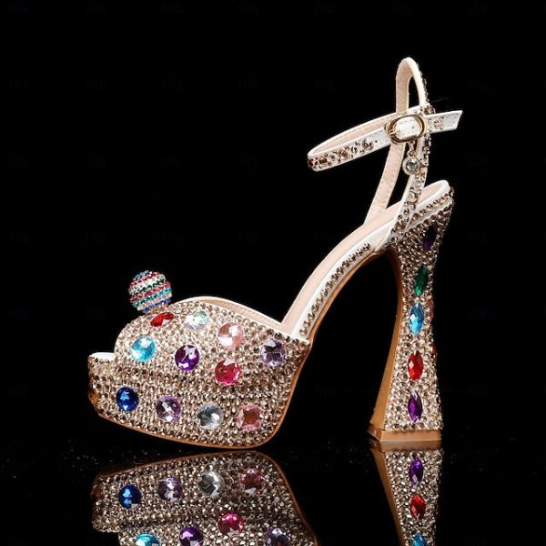 Colorful Rhinestone Sparkly Platform Women's Sandals - Image 3
