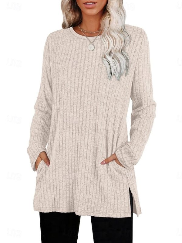 Women's Blouse Long Sleeve Tops Pocket Plain Stylish - Image 2