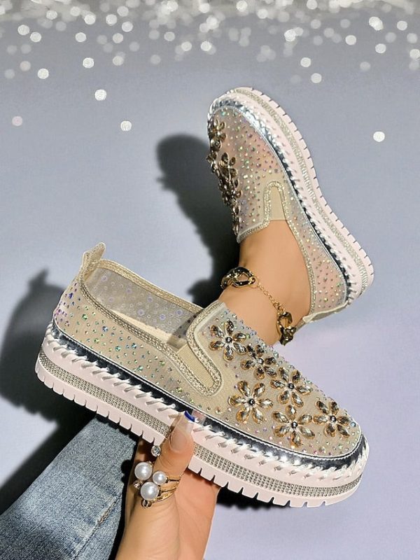 Embellished Sneakers Slip-On with Women's Mesh Rhinestone - Image 5