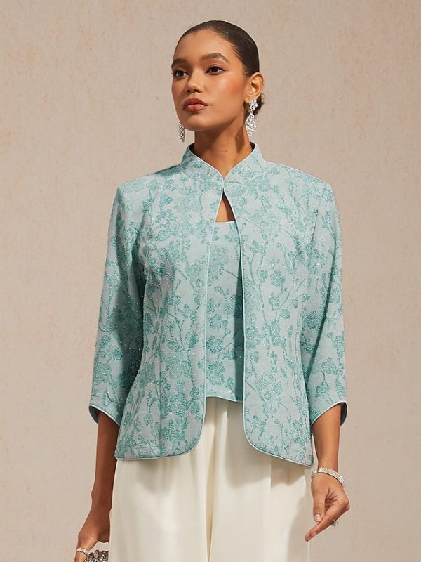 Women's Dressy Tops Floral Paisley Embroidered Elegant 3/4 - Image 31