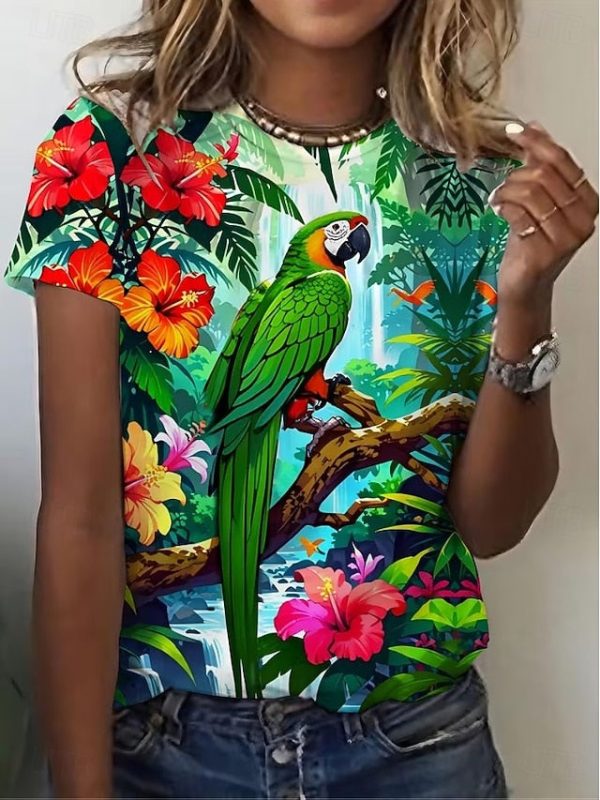 Women's T Shirt Print Graphic Animal Bird Vintage Stylish - Image 4