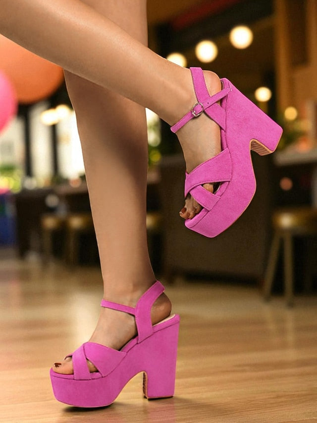 with Strap Platform Pink Sandals - Suede Hot Women