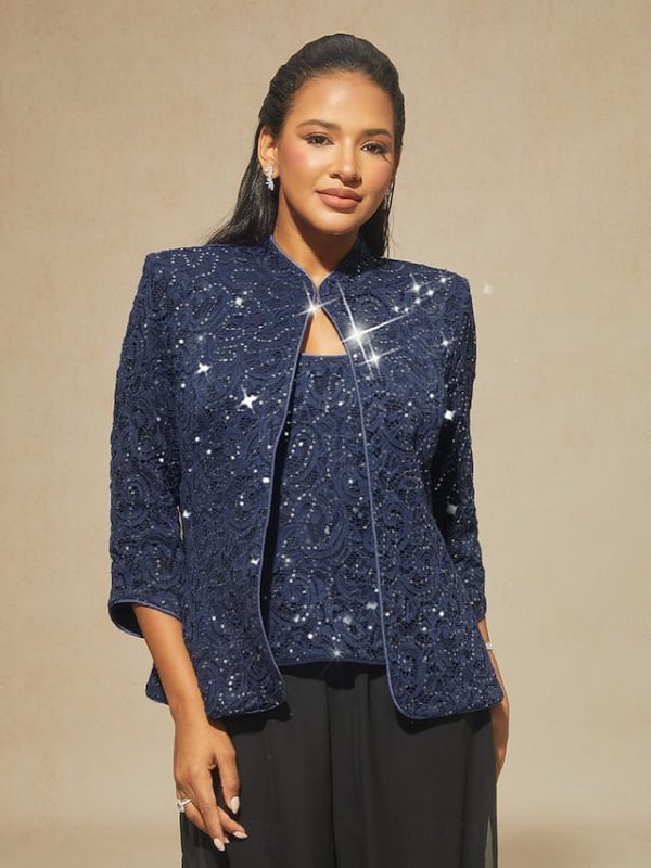 Women's Dressy Tops Floral Paisley Embroidered Elegant 3/4 - Image 27