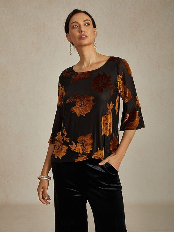 Women's Blouse Dressy Tops Velvet Floral Elegant Stylish - Image 5