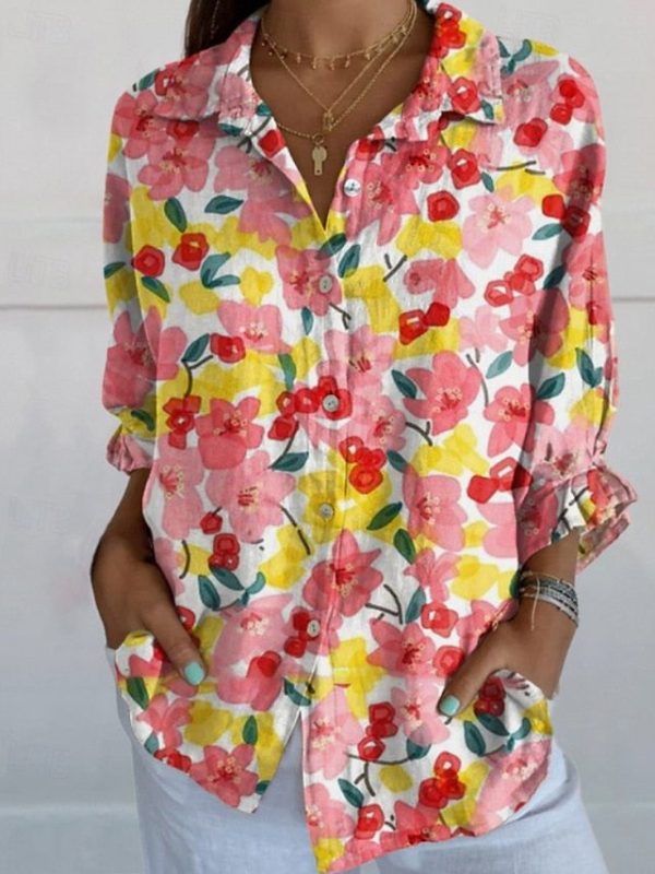Women's Shirt Boho Shirt Blouse Print Flower Modern Boho - Image 2