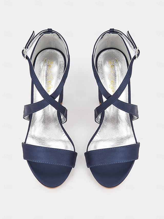 Heel Satin Elegant Block Women