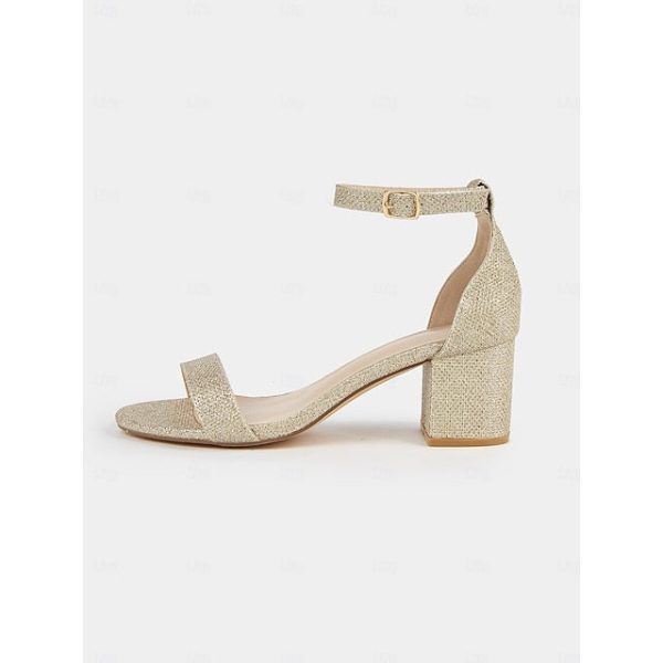 Gold Ankle Heel Sandals with Women's Block Stylish Glitter - Image 2