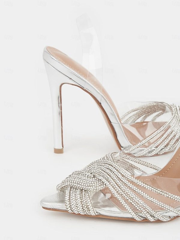 Transparent with Straps Sandals Silver Stiletto Rhinestone - Image 5