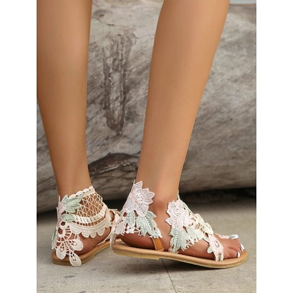 Lace Floral Sandals Flat Boho Women's Vintage-Inspired - Image 3