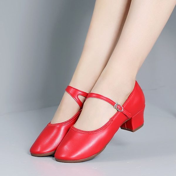 Women's Heel Low Dance with Buckle Gold Shoes Mary Jane - Image 14