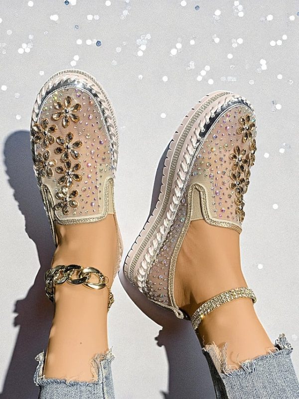 Embellished Sneakers Slip-On with Women's Mesh Rhinestone - Image 4