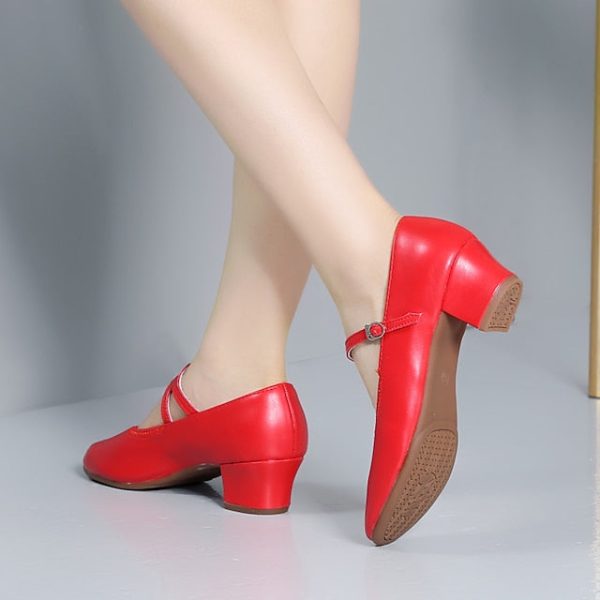 Women's Heel Low Dance with Buckle Gold Shoes Mary Jane - Image 16