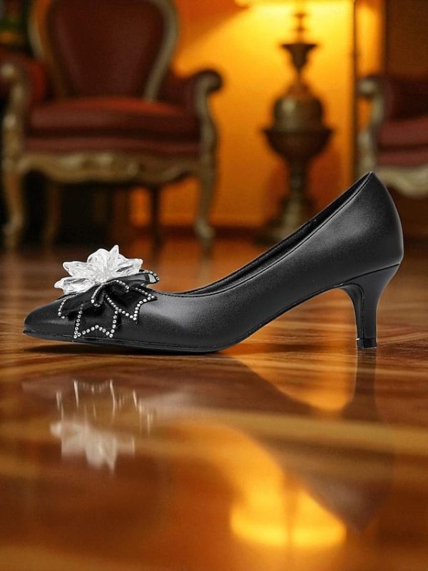 Crystal Shoes Women's Bow Low White Heel with Wedding - Image 7