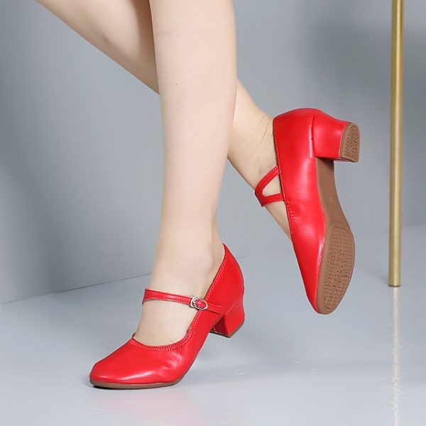 Women's Heel Low Dance with Buckle Gold Shoes Mary Jane - Image 17