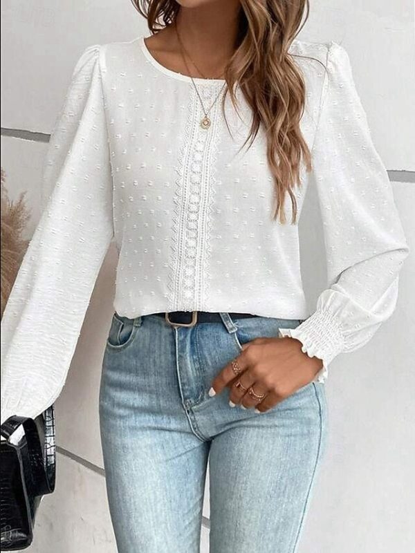 Women's Popover Shirt Casual Shirt Blouse Lace Patchwork - Image 5