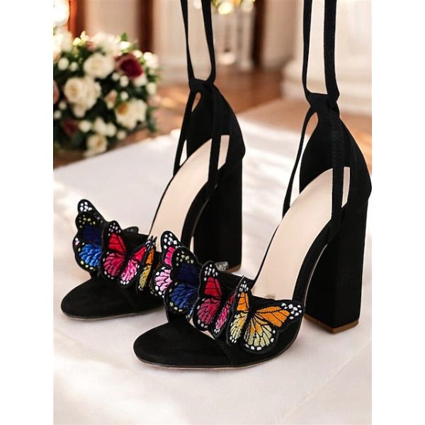 Heel for High Sandals Butterfly Women Black Embellished - Image 4