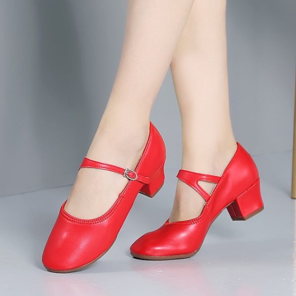 Women's Heel Low Dance with Buckle Gold Shoes Mary Jane - Image 11