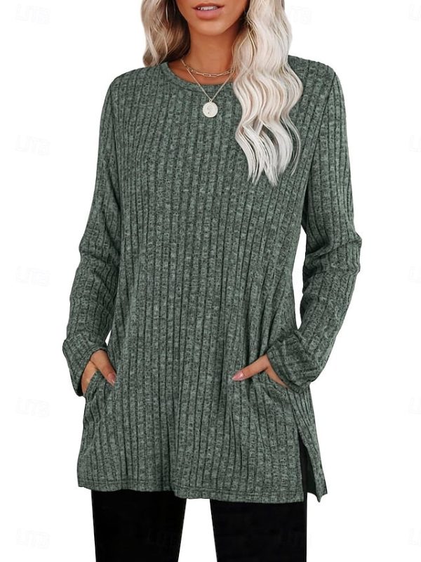 Women's Blouse Long Sleeve Tops Pocket Plain Stylish - Image 4
