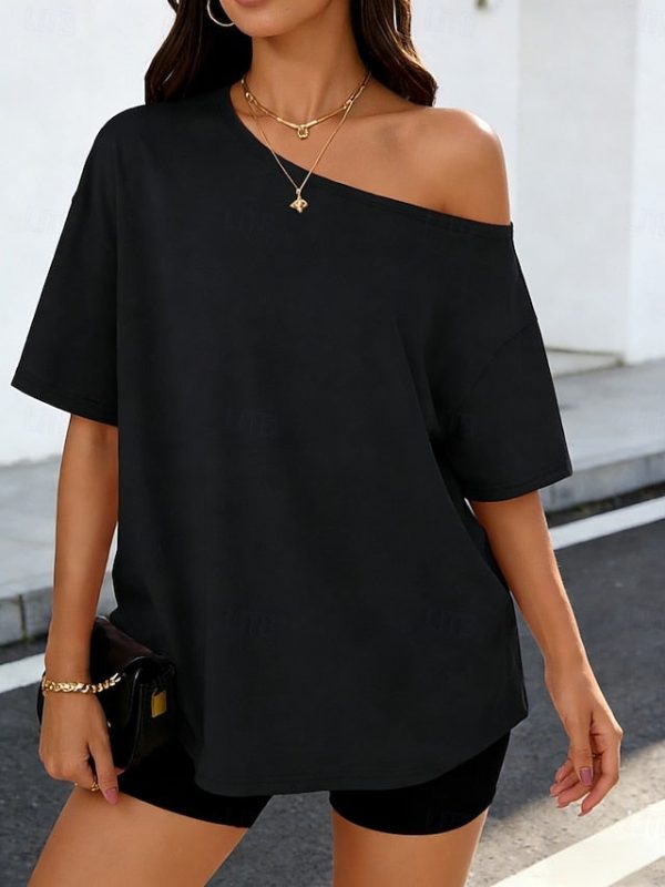 Women's T Shirt Solid Color Stylish Casual Short Sleeve - Image 2